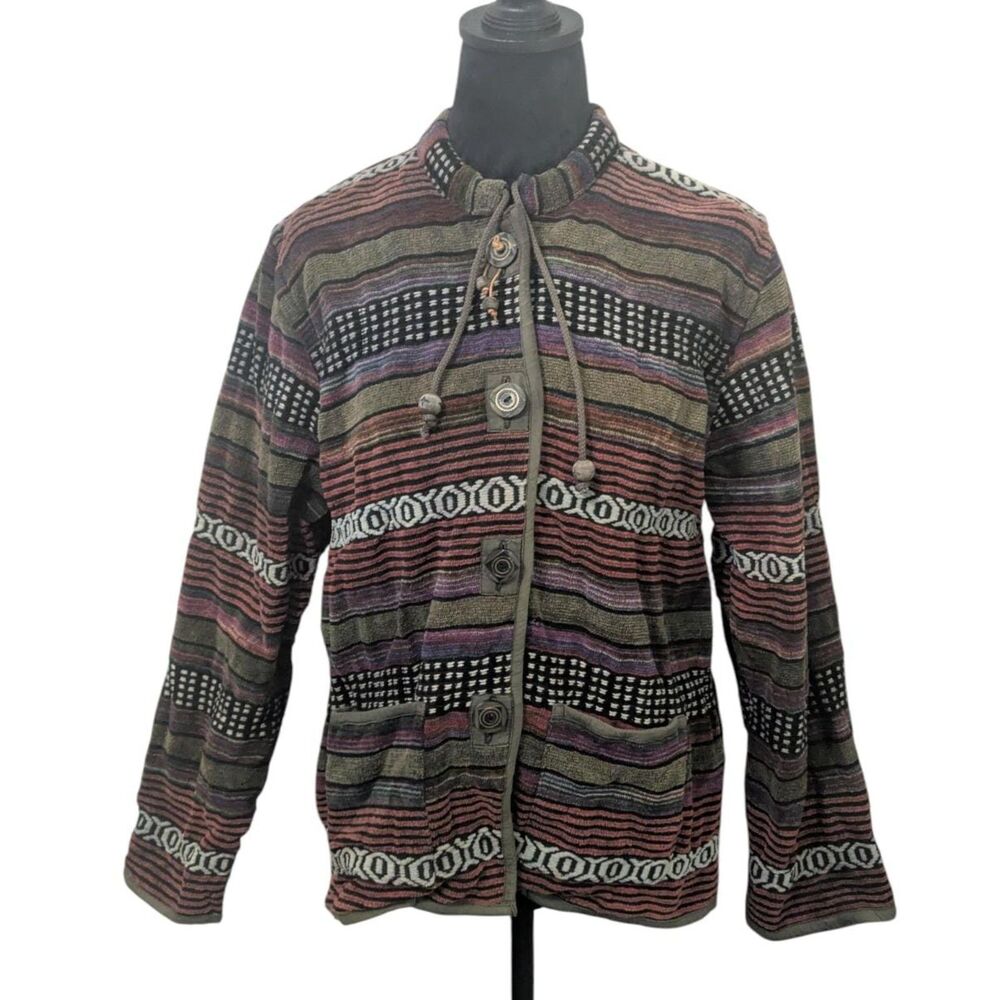 Retro Brand Bohemian Striped Button-Up Top, Size M